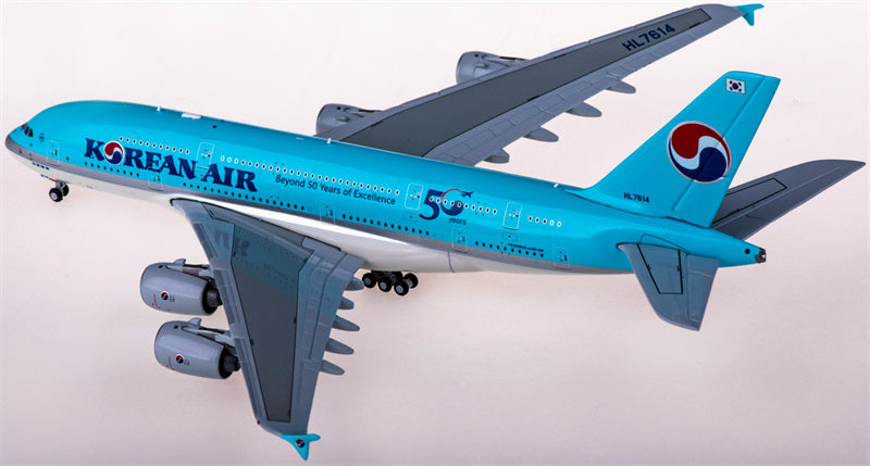 JC Wings Korean Air for Airbus A380 HL7614 50 Years 1:400 Airplane Pre-built Airliner Model Display