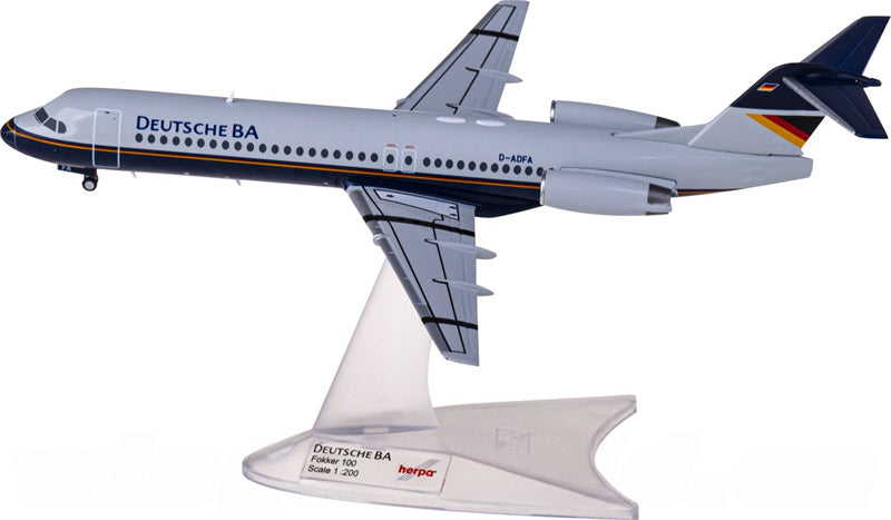 Herpa Deutsche BA for Fokker 100 D-ADFA 1:200 Aircraft Pre-built Airliner Model Display