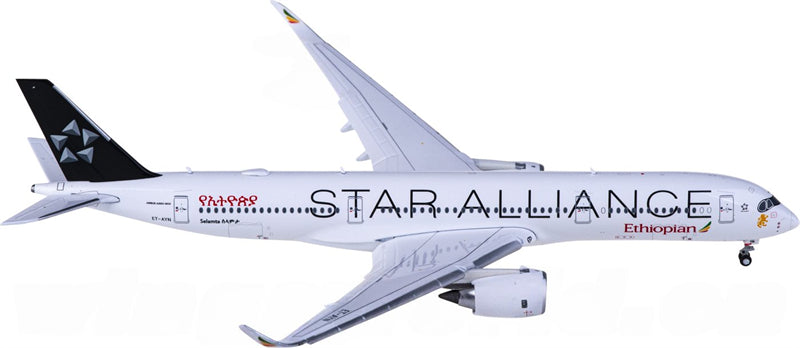 JC Wings Ethiopian Airlines for Airbus A350-900XWB ET-AYN Star Alliance Flaps Down 1:400 Airplane Pre-built Airliner Model Display