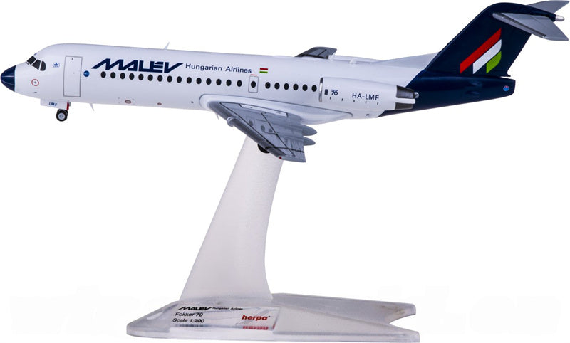Herpa Malev Fokker 70 HA-LMF 1:200 Diecast Model view 2