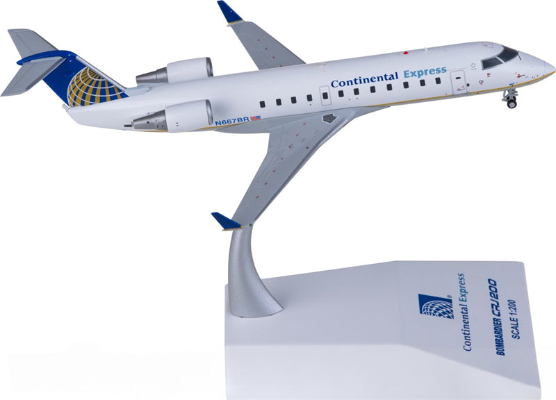 JC Wings Continental Airlines for Bombardier CRJ200ER N667BR 1:200 Airplane Pre-built Airliner Model Display