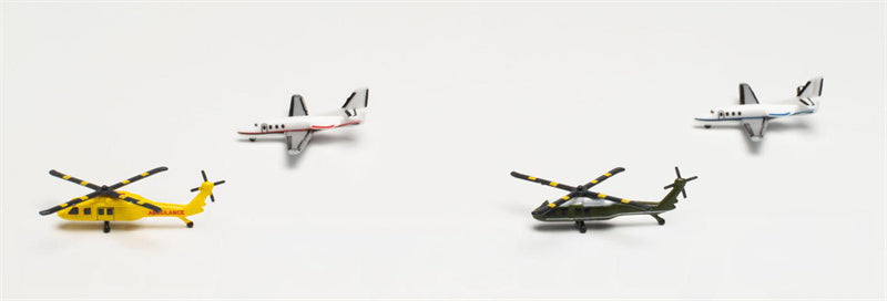 Herpa Helicopter and for Bizjet set (2+2) 1:500 Airplane Pre-built Airliner Model Display