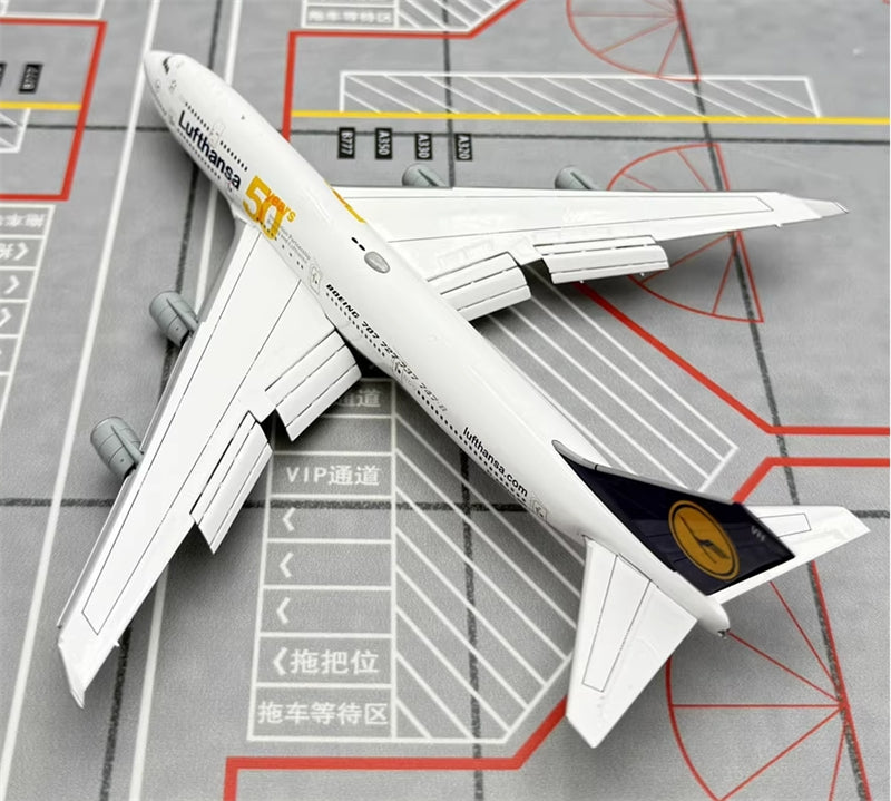 YY Wings Lufthansa Airlines for Boeing 747-400 D-ABVH Flaps Down 50th Anniversary 1:400 Airplane Pre-built Airliner Model Display