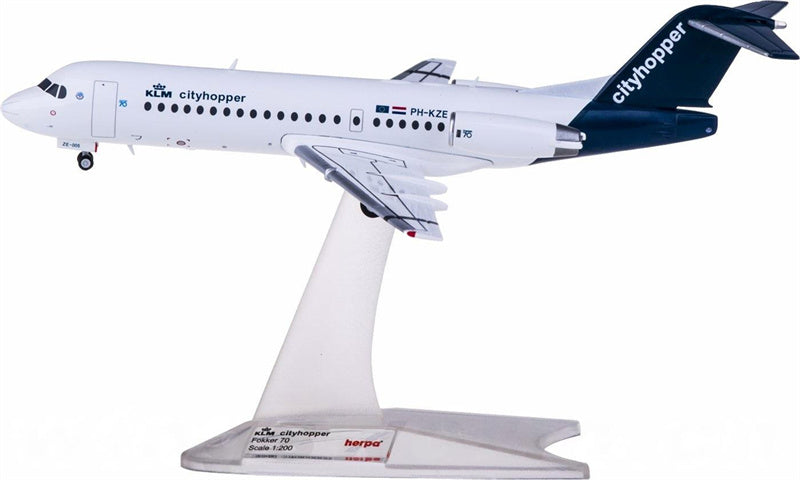 Herpa KLM for Fokker 70 PH-KZE 1:200 Aircraft Pre-built Airliner Model Display