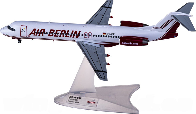 Herpa Air Berlin for Fokker 100 D-AGPK 1:200 Aircraft Pre-built Airliner Model Display