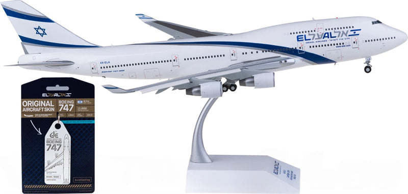 JC Wings El Al for Boeing 747-400 4X-ELA w/ Aviationtag Flaps Down 1:200 Airplane Pre-built Airliner Model Display