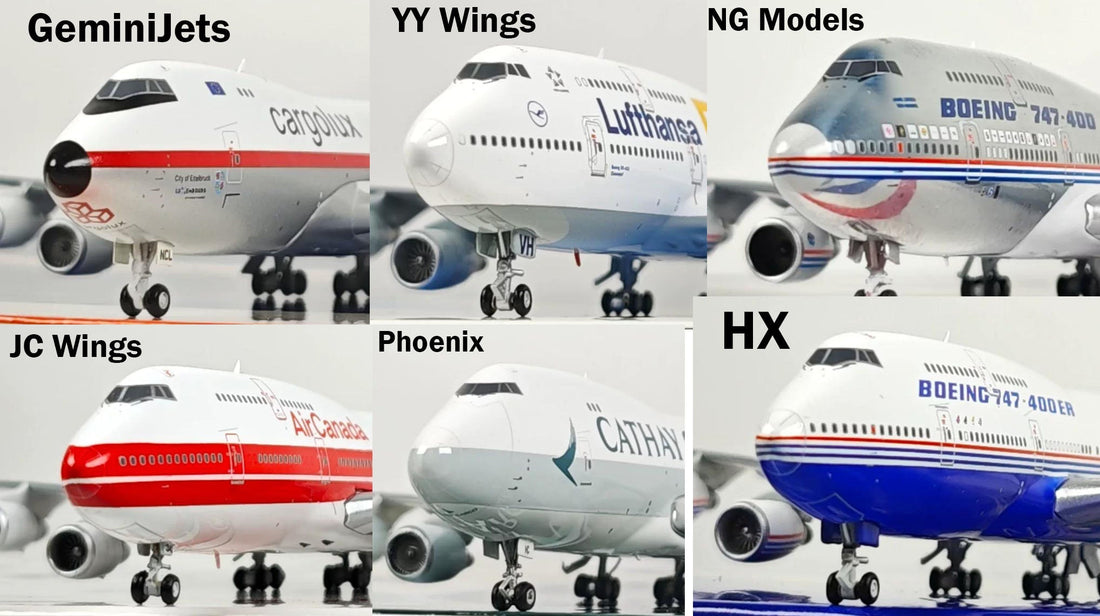 1:400 Boeing 747-400 diecast model comparison — NG Models vs HX Models vs YY Wings vs JC Wings vs GeminiJets vs Phoenix 6-brand side-by-side accuracy review
