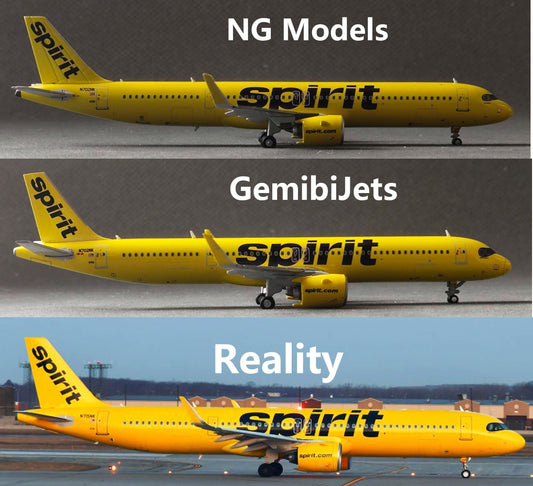 1:400 Airbus A321neo diecast model comparison — NG Models vs GeminiJets Spirit Airlines N702NK side by side accuracy review