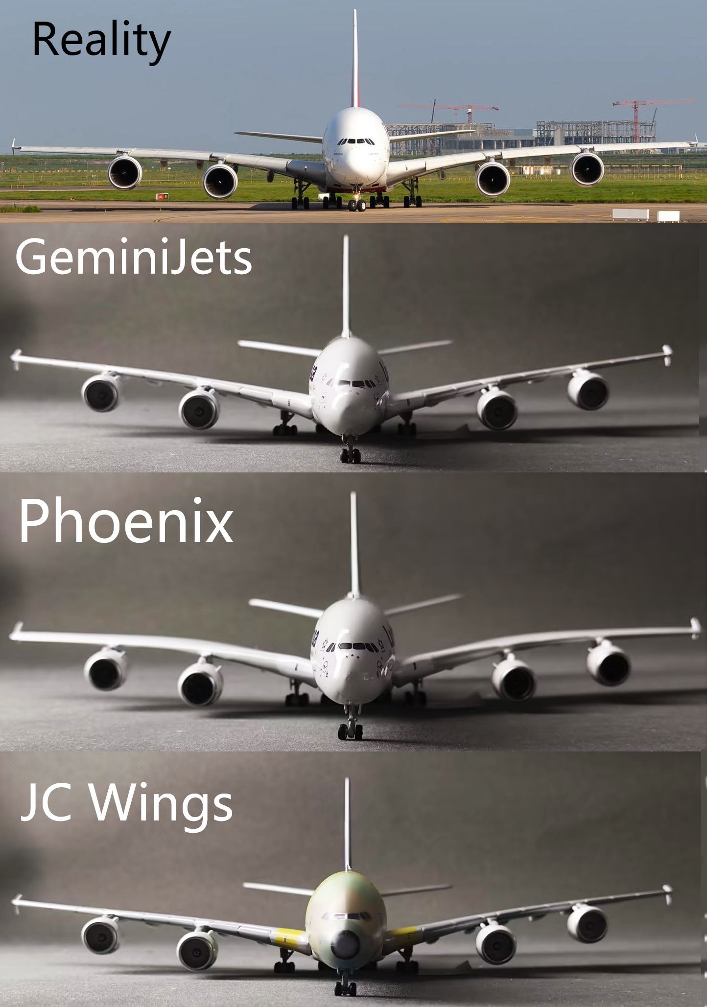 1:400 Airbus A380: JC Wings vs GeminiJets vs Phoenix Review – Xwinglet