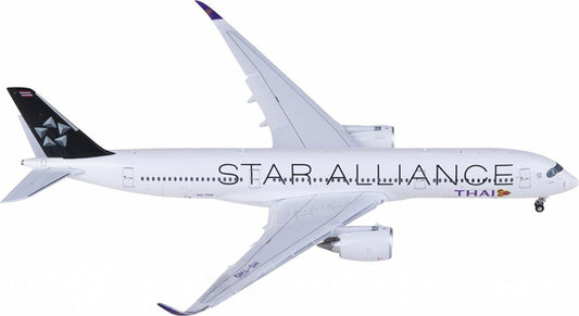 JC Wings Thai Airways for Airbus A350-900 HS-THQ Star Alliance Flaps Down 1:400 Airplane Pre-built Airliner Model Display
