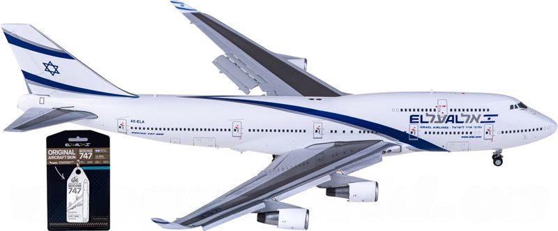 JC Wings EL AL Israel Airlines Boeing 747-400 4X-ELA Flaps Down w/ Aviationtag 1:400 Diecast Model view 2