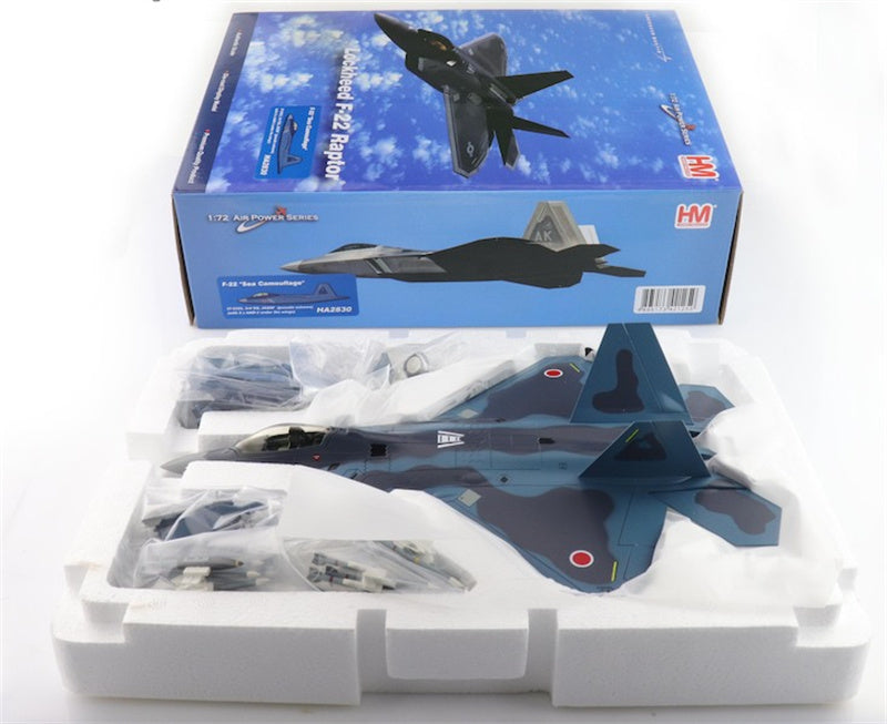 HOBBY MASTER Lockheed F-22 Raptor Sea Camouflage 37-8322 3rd Sq Japan JASDF (pseudo scheme) (with 8 x AAM-3 under the wings) 1:72 Aircraft Pre-built Model