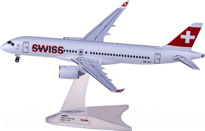 Herpa Swiss for Airbus A220-300 HB-JCL Winterthur 1:200 Aircraft Pre-built  Airliner Model Display