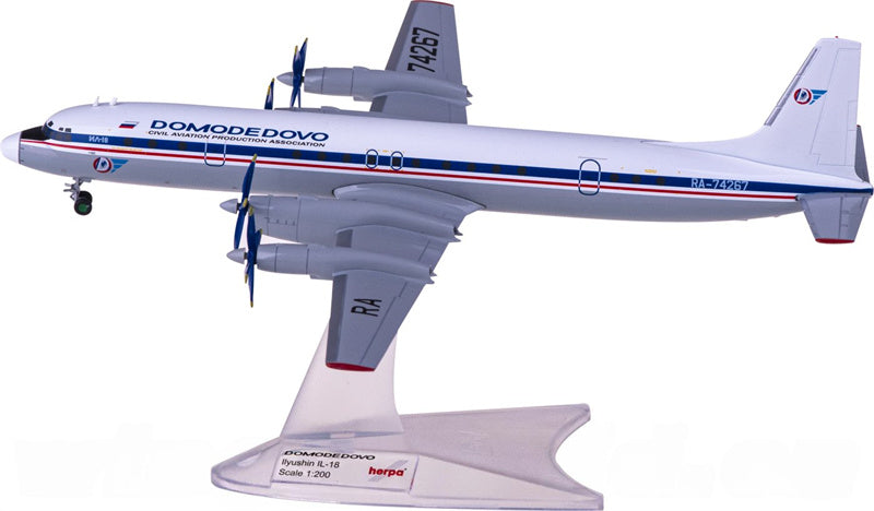 Herpa Domodedovo Airlines for Ilyushin IL-18 RA-74267 1:200 Airplane Pre-built  Airliner Model Display