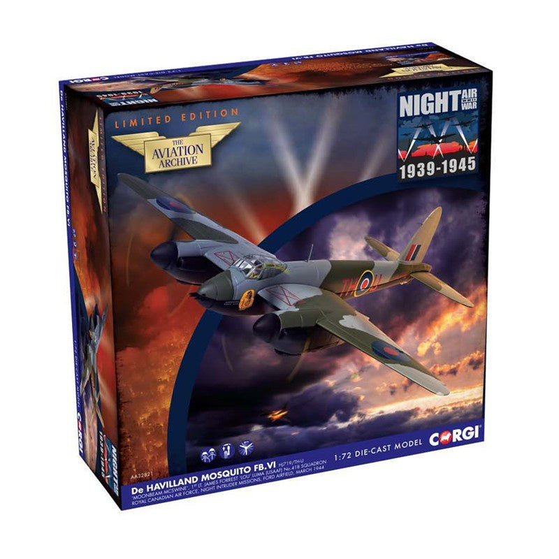 CORGI de Havilland Mosquito FB.Mk VI RCAF No.418 Sqn, HJ719 Moonbeam McSwine, James Forrest 'Lou' Lima, England, Januar 1944 Limited Edition 1/72 Aircraft Pre-built Model