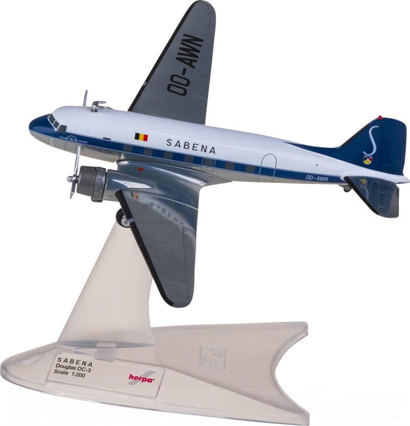 Herpa Sabena Douglas DC-3 OO-AWN 1:200 Diecast Model view 3
