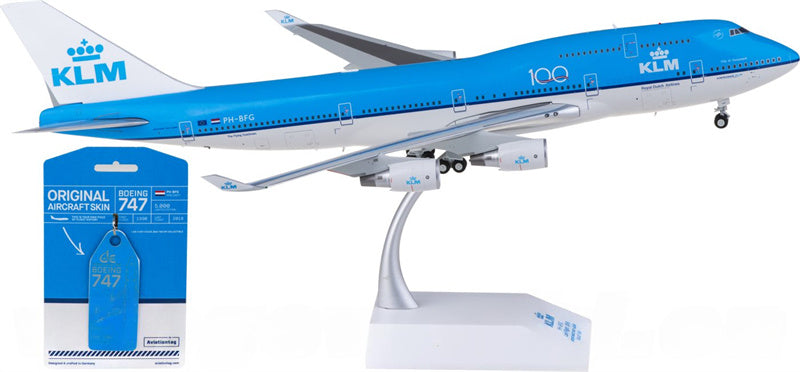 JC Wings KLM Boeing 747-400 PH-BFG + Aviation Tag 1:200 Diecast Model view 4