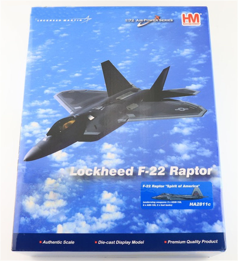 HOBBY MASTER F22 Raptor USAF 91-001 Spirit of America Raptor 01 (underwing WPN 2 x AGM-158 8 x AIM-120 2 x fuel tanks) 1:72 Aircraft Pre-built Model