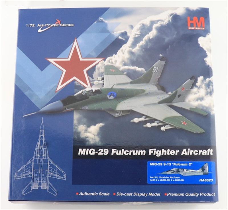 HOBBY MASTER MIG29 9-13 Fulcrum C bort 02 Ukrainian Air Force (with 2 x JDAM-ER 2 x AGM-88) 1:72 Aircraft Pre-built Model