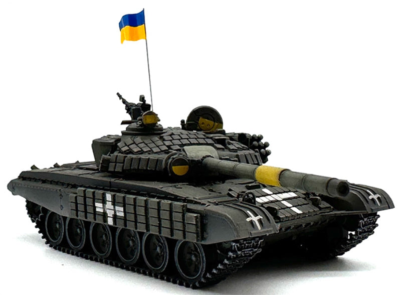 ARTISAN Ukrainian T-72 main battle tank w/ national flag Wearing skirt armor 1:72 Tank Pre-built Model