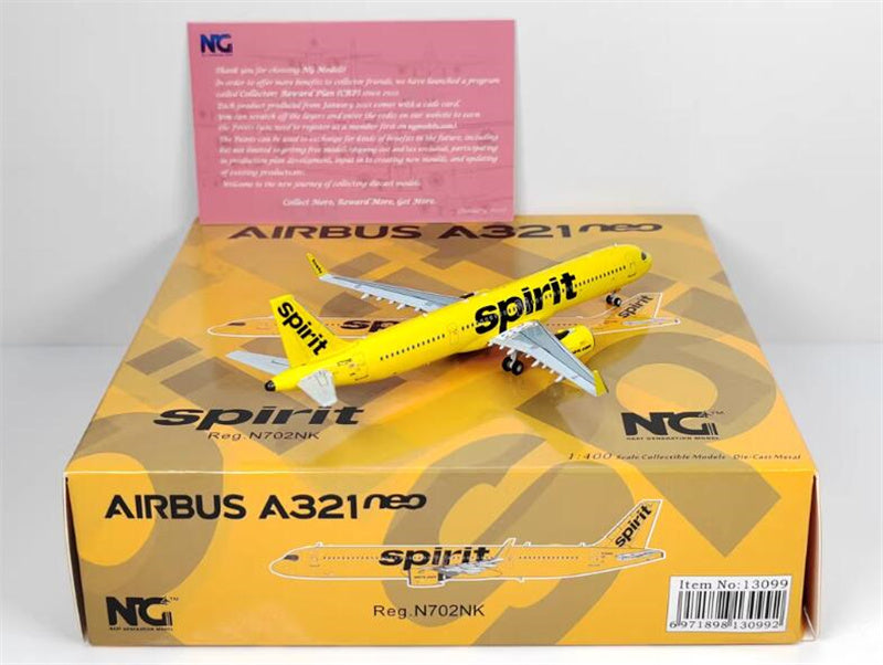 NG Models Spirit Airlines for Airbus A321neo N702NK 1:400 Aircraft Pre-built