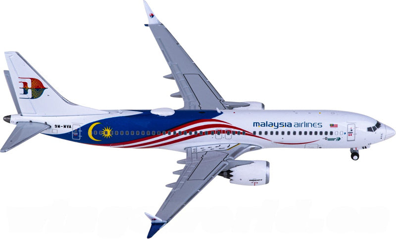JC Wings Malaysia Airlines Boeing 737 MAX 8 9M-MVA 1:400 Diecast Model view 1