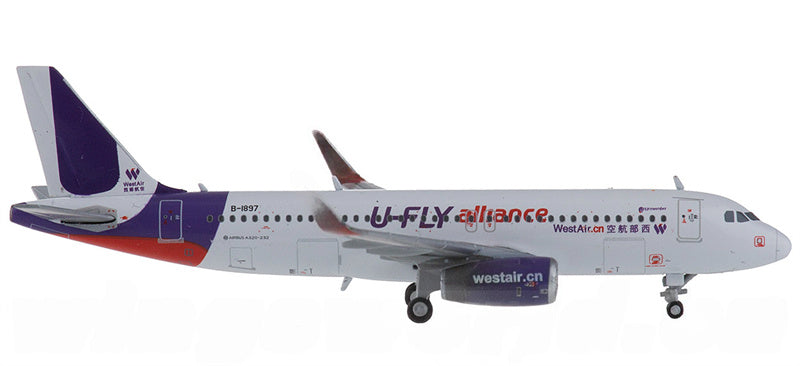 JC Wings West Air Airbus A320 B-1897 U-fly Alliance 1:400 Diecast Model view 4