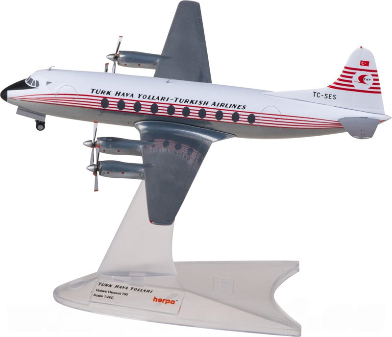 Herpa Turkish Airlines Vickers Viscount 700 TC-SES 1:200 Aircraft Pre-built  Airliner Model Display