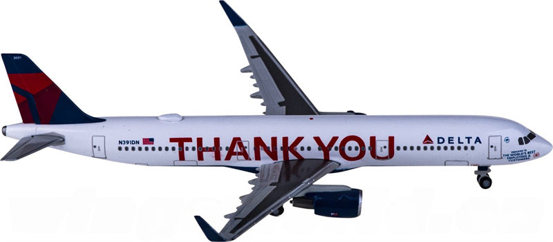 Herpa Delta Air Lines for Airbus A321 N391DN Thank you 1:500 Airplane Pre-built  Airliner Model Display
