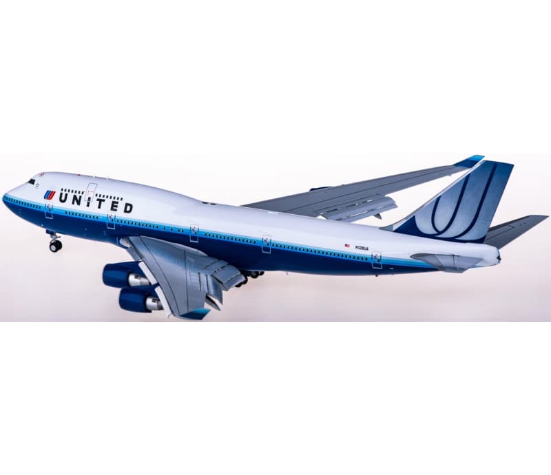 JC Wings United Airlines Boeing 747-400 N128UA Flaps down 1:200 Aircraft Pre-built  Airliner Model Display