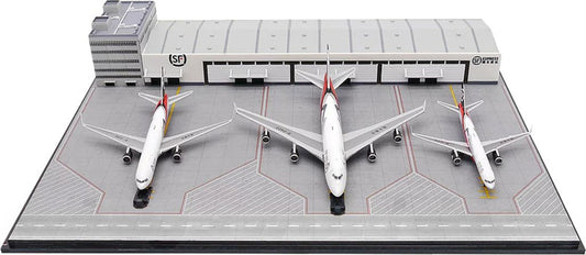 JC Wings SF Airlines Warehouse and Office Building Set Boeing 757-200 767-300 747-400 1:400 Diecast Model view 1