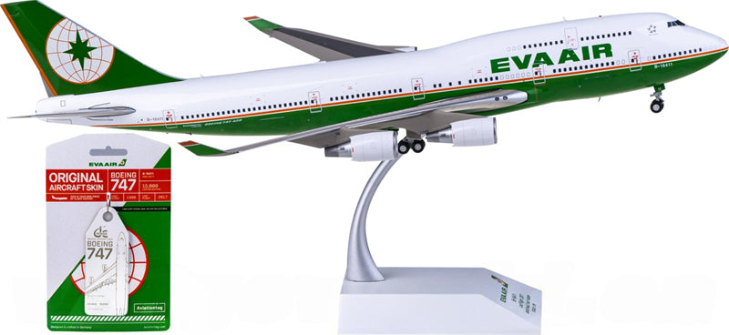 JC Wings EVA Air Boeing 747-400 B-16411 w/ Aviation tag 1:200 Diecast Model view 2