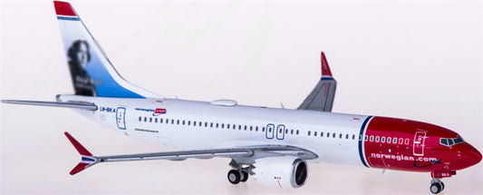 JC Wings Norwegian Air Shuttle Boeing 737 MAX 8 LN-BKA 1:400 Oscar Wisting on tail Diecast Model view 1