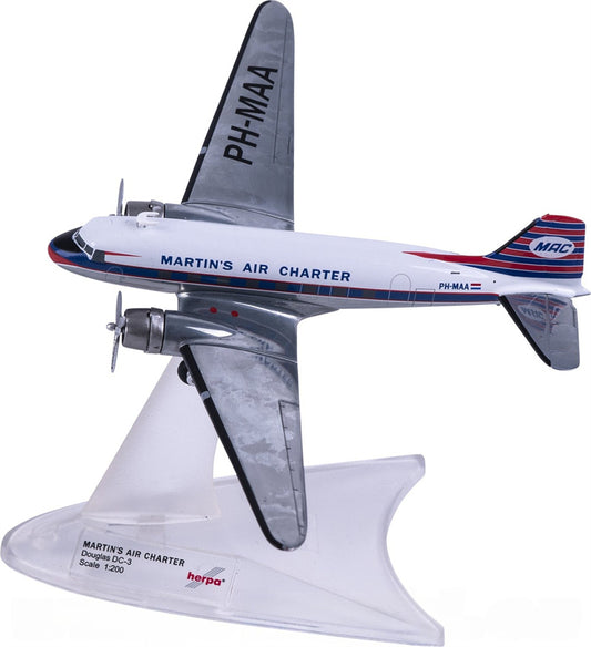 Herpa 1:200 Martin's Air Charter McDonnell Douglas DC-3 PH-MAA  Diecast Model