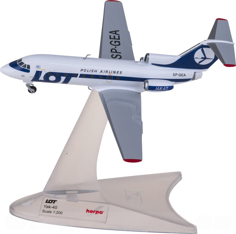 Herpa LOT for Yakovlev Yak-40 SP-GEA 1:200 Airplane Pre-built  Airliner Model Display