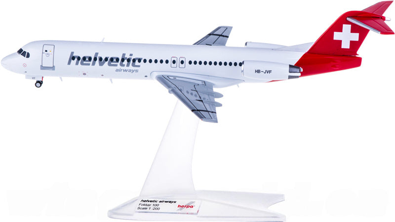 Herpa Helvetic Airways Fokker 100 HB-JVF 1:200 Diecast Model view 2