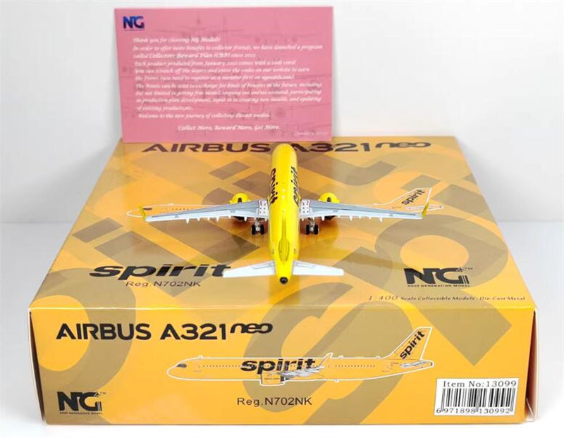NG Models Spirit Airlines for Airbus A321neo N702NK 1:400 Aircraft Pre-built