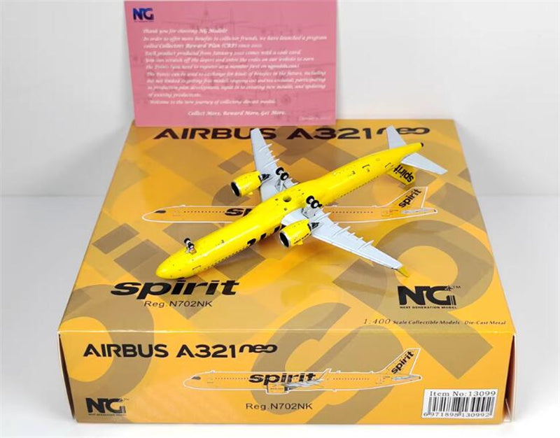 NG Models Spirit Airlines for Airbus A321neo N702NK 1:400 Aircraft Pre-built