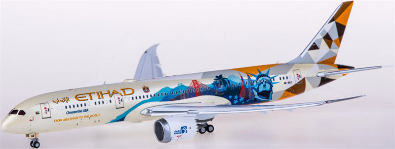 JC Wings Etihad Airways Boeing 787-9 Dreamliner A6-BLC Choose the USA Flaps Down 1:400 Diecast Model view 1