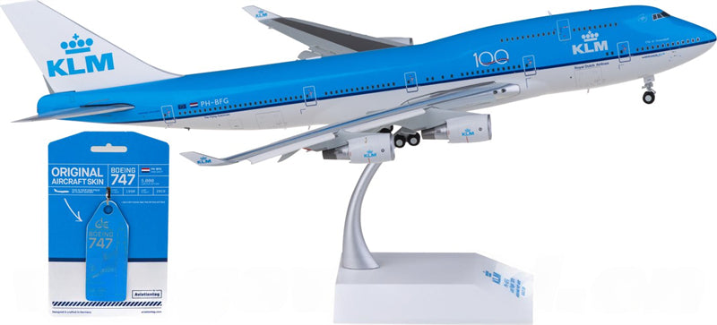 JC Wings KLM Boeing 747-400 PH-BFG Flaps Down w/ Aviation Tag 1:200 Diecast Model view 1