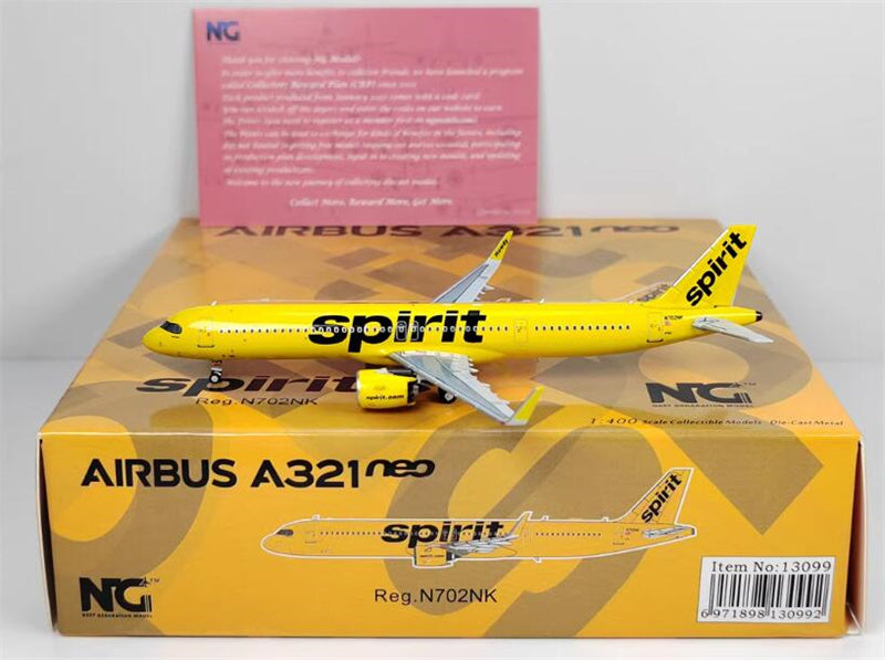 NG Models Spirit Airlines for Airbus A321neo N702NK 1:400 Aircraft Pre-built