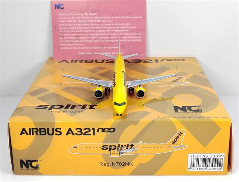 NG Models Spirit Airlines for Airbus A321neo N702NK 1:400 Aircraft Pre-built